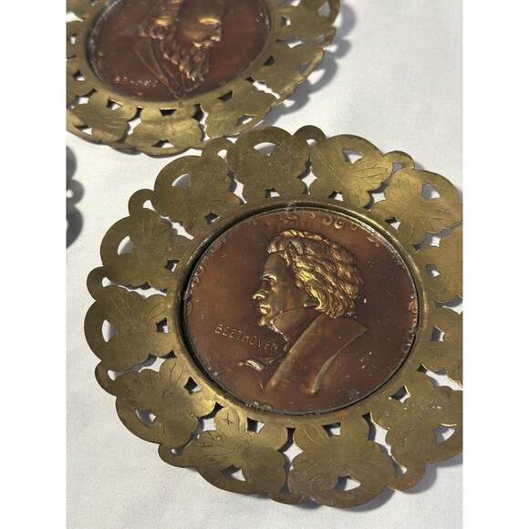 3 Vintage 1930s Brass Copper Composer Frame 6" Wall Decor Hangings - Picture 2 of 8